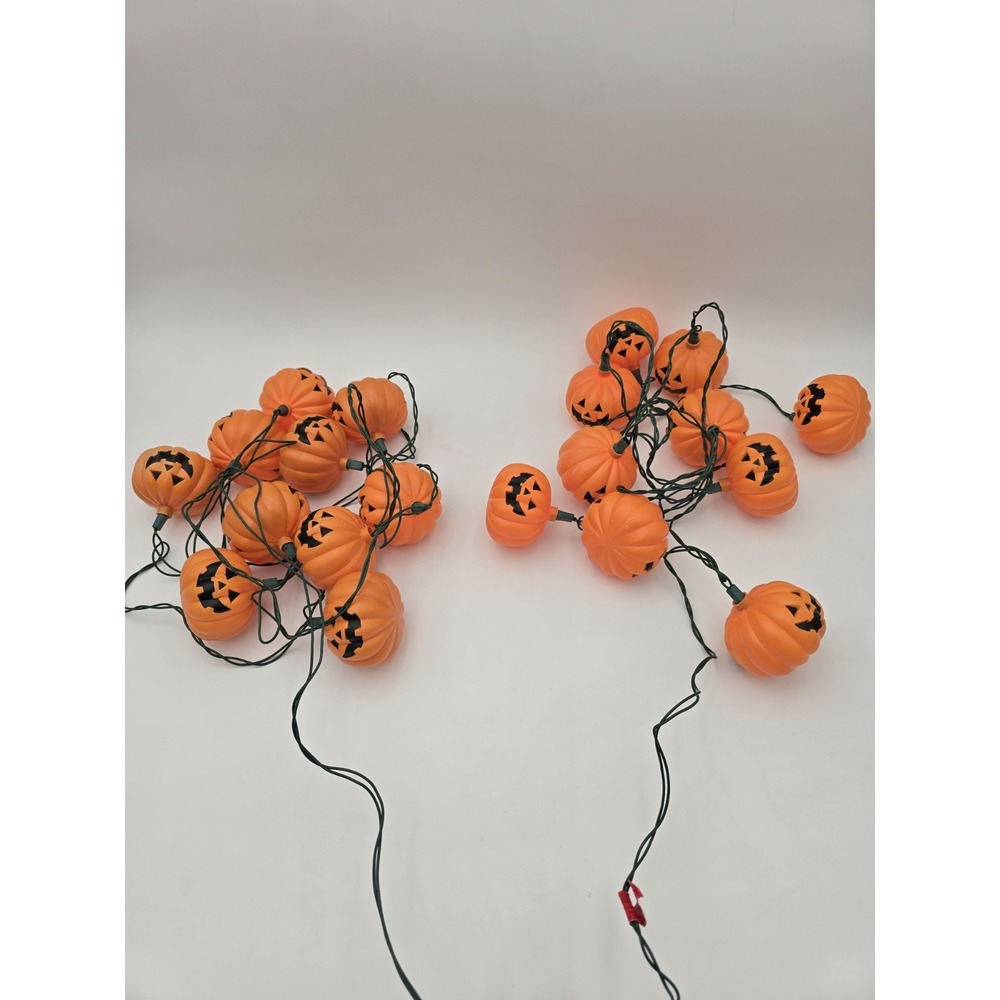 Vintage Halloween Pumpkin String Lights Jack O Lantern Novelty Set Lot of 2 90s